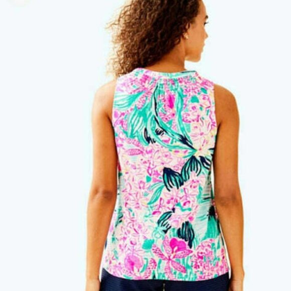 Lilly Pulitzer Essie Smocked Blouse Tank Top Printed Beach Cotton XS New 251587 - Picture 3 of 8